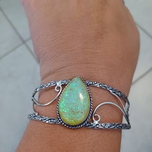 Yellow Australian Triplet Fire Opal Adjustable Cuff Bangle Bracelet